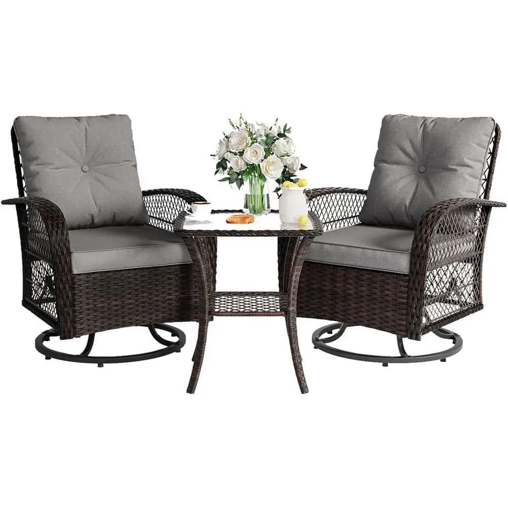 Set of Outdoor Furniture Grey: 3 Seats Round Shower with Bearings and Table