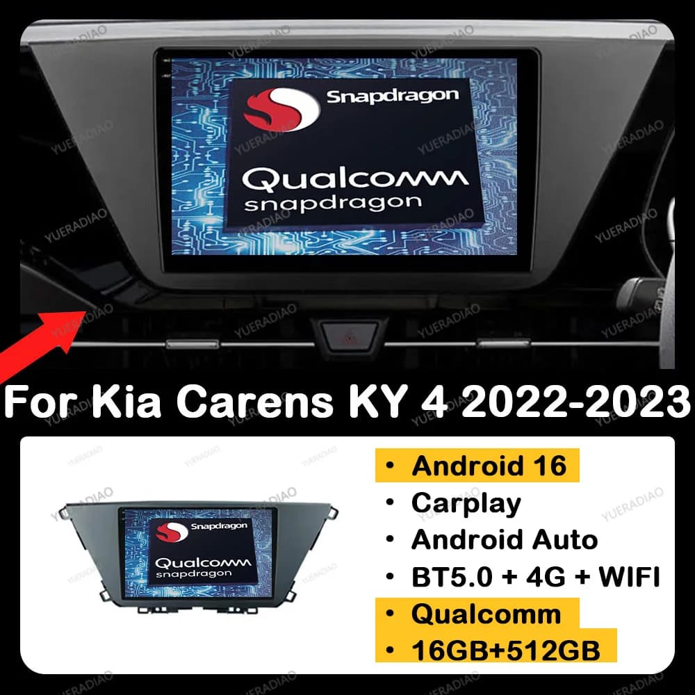 Android 16 Car Radio For Kia Carens KY 4 IV 2022 - 2023 Qualcomm QLED 2DIN Multimedia Video Player Head Unit BT GPS NAVI 4G WIFI