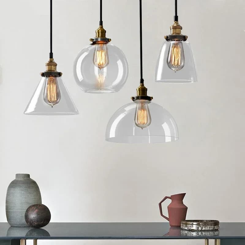 Vintage Amber Clear Glass LED Pendant Light Nordic Industrial Single Head Hanging Lamp for Kitchen Living Room Decor