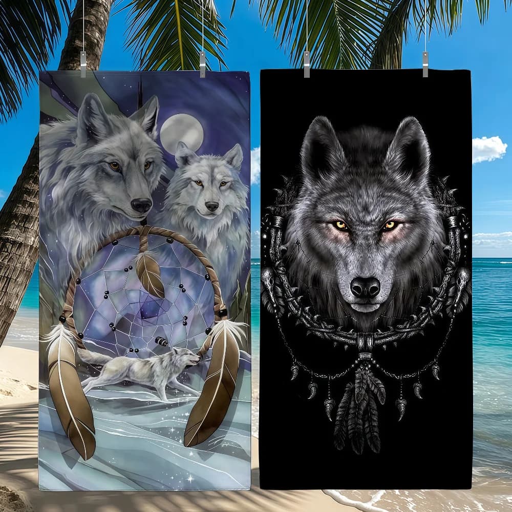 Wolf Head Dreamcatcher Towel Quick Drying Beach Towels Are Suitable For Swimming Pools Camping Yoga And The Gym