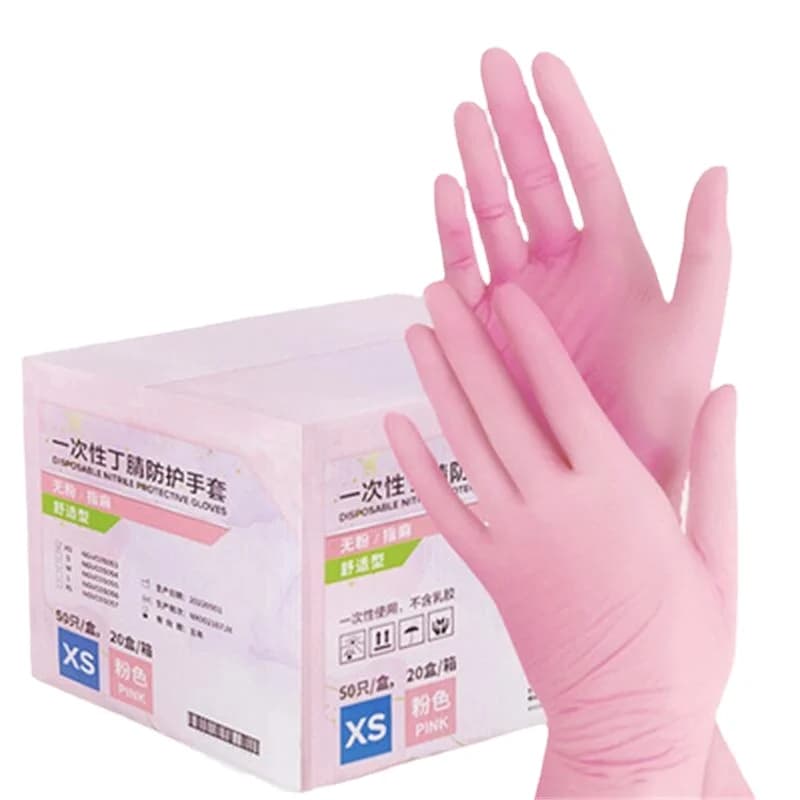 50 pezzi guanti in nitrile rosa guanti monouso per la pulizia della casa senza polvere per cucina giardinaggio lavoro lavastoviglie industriale