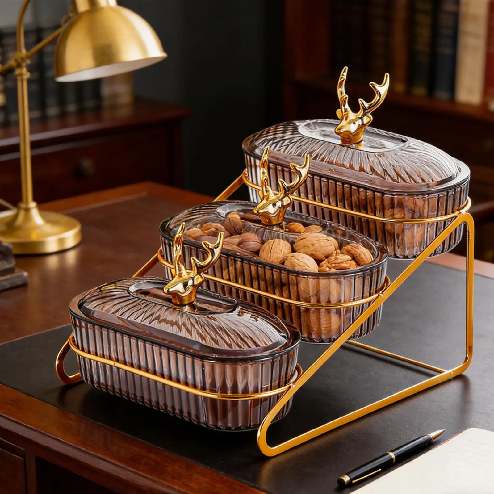 Vassoio per Frutta Secca Elegante con Coperchio, Contenitore a 3 Livelli per Servire, Vassoio Decorativo per Antipasti e Dolci