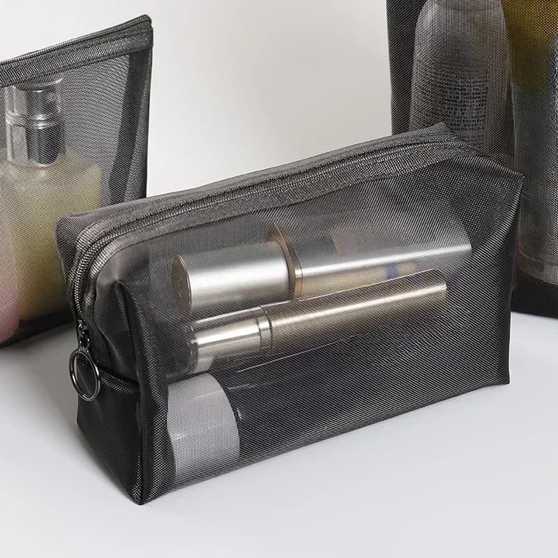 1pc women's travel cosmetic bag cover for makeup in transparent network case for organizer makeup case with hinge casual toiletry washer bags