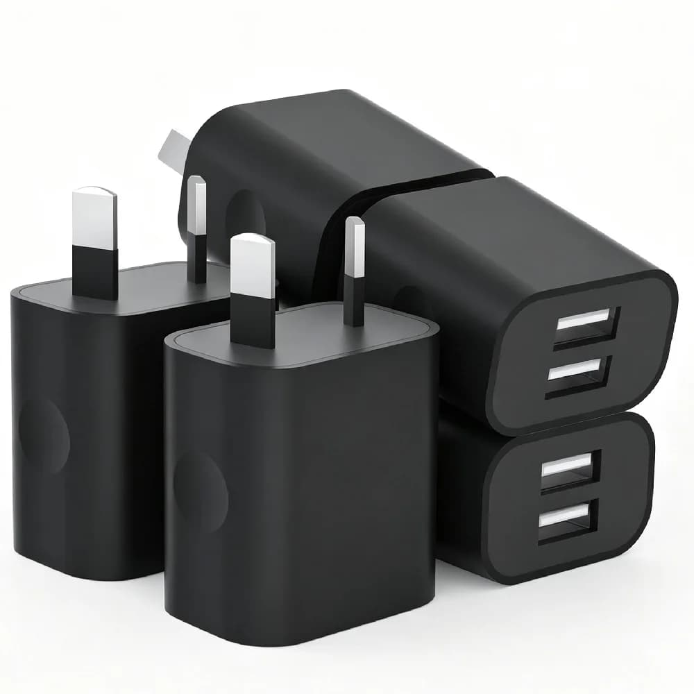 Black AU Dual USB Wall Charger Block 5V2A Australian Plug Travel Power Charger Adapter for Mobile Phone Tablet