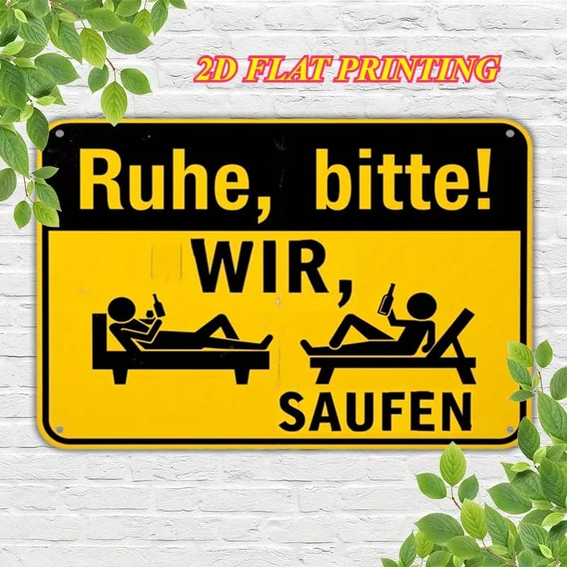 2D Metal Sign German Beer Plaque Retro Iron Wall Art Decor for Home Bar Cafe Garage, Rustic Country Style Wall Hanging Board, Du
