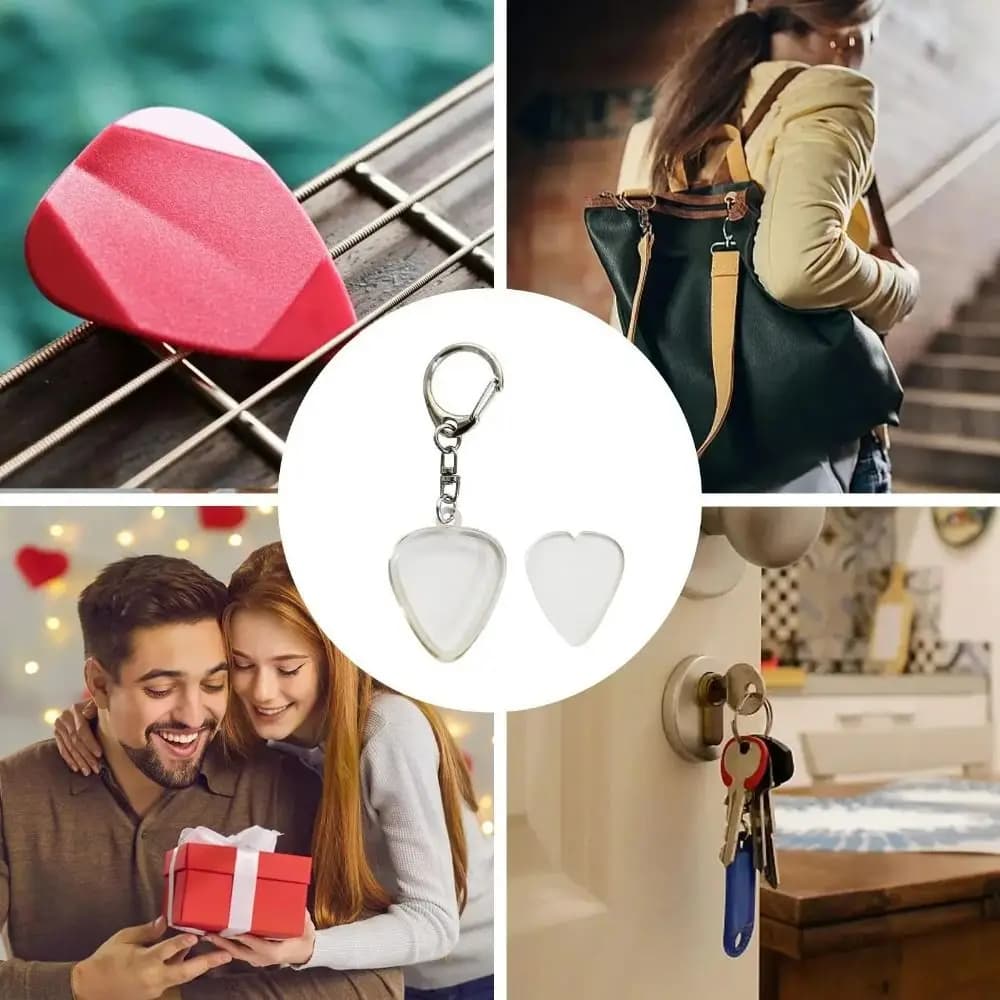 Durable Clear Guitar Pick Holder Heart-Shaped Acrylic Plectrum Storage Box with Keyring Guitar Pick Organizer Guitar