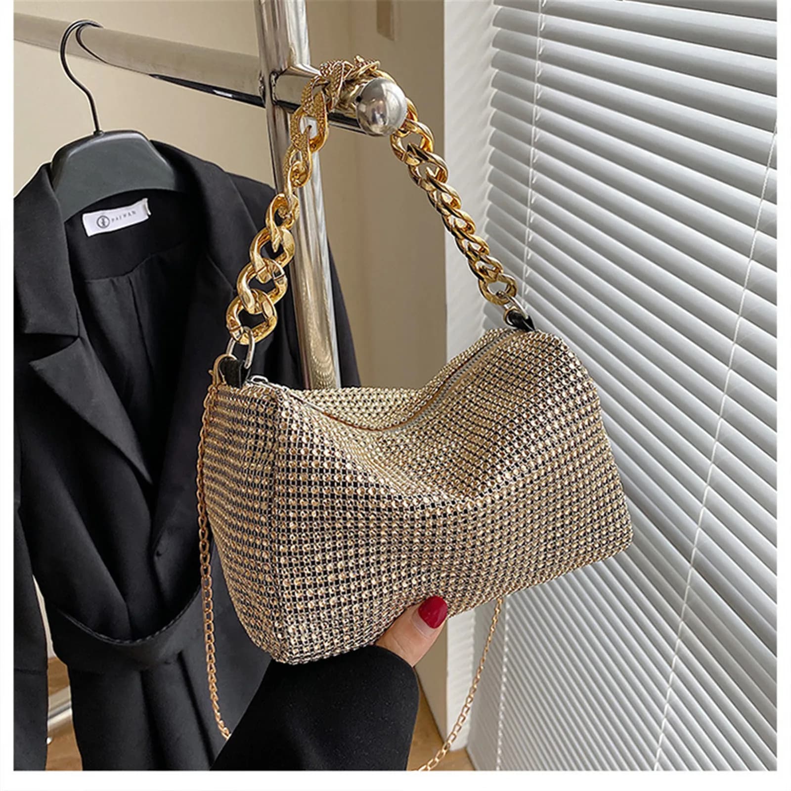 Borsa da sera glitterata alla moda borsa da donna elegante di tendenza borsa da pranzo lucida di lusso borsa da sposa borsa da spalla ascellare