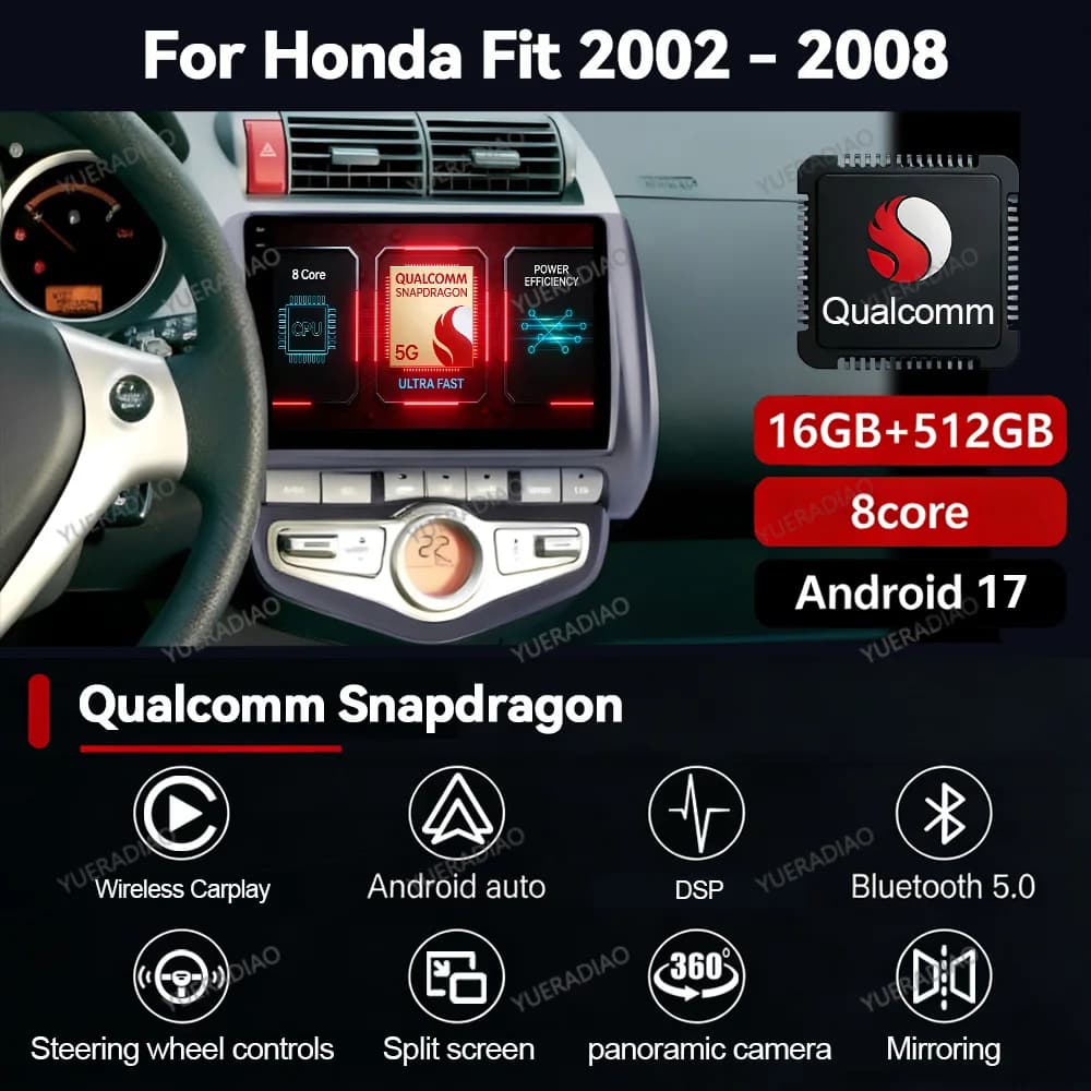 Android 17 Car Radio For Honda Fit Jazz 2002 - 2008 Autoradio 4G WIFI Carplay Auto Touch Screen SWC 2DIN FM Backup Camera BT DVD