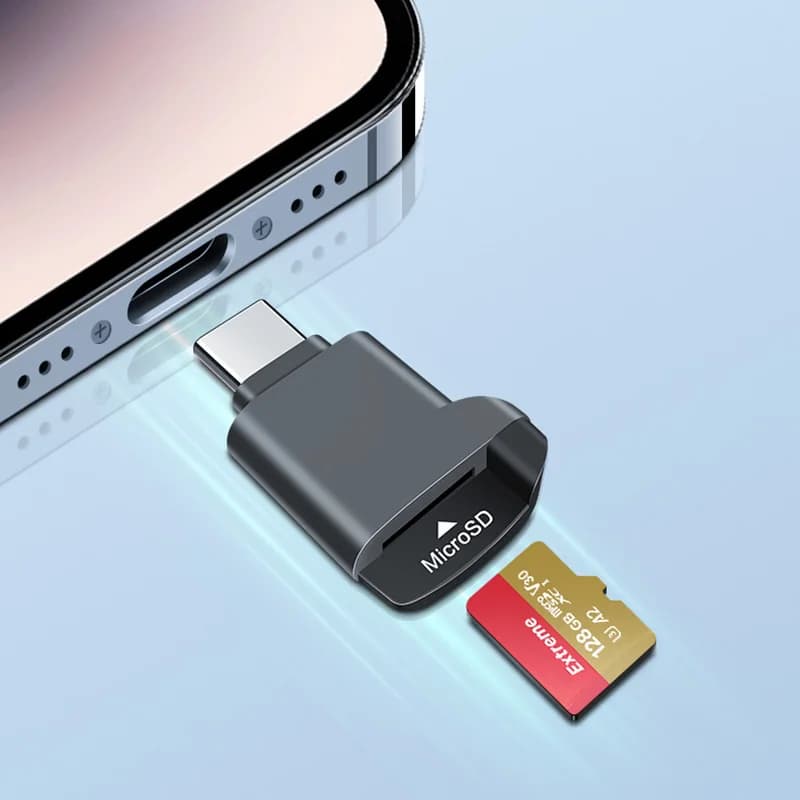 Lettore di Schede Mini TF Tipo-C 2.0, Archiviazione Esterna Nera per Memory Stick USB C 2.0, Compatibile con iPhone 17 16