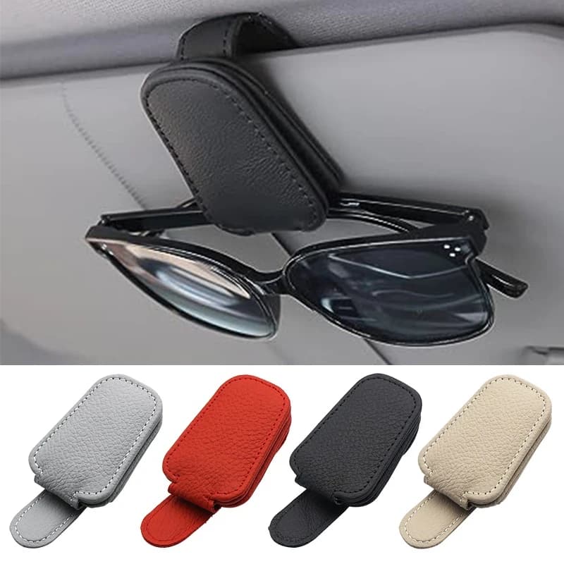 Portaocchiali da Sole per Auto, Clip per Visiera Parasole, Custodia in Pelle per Occhiali, Supporto Magnetico per Biglietti e Carte, Clip per Occhiali, Accessori Auto