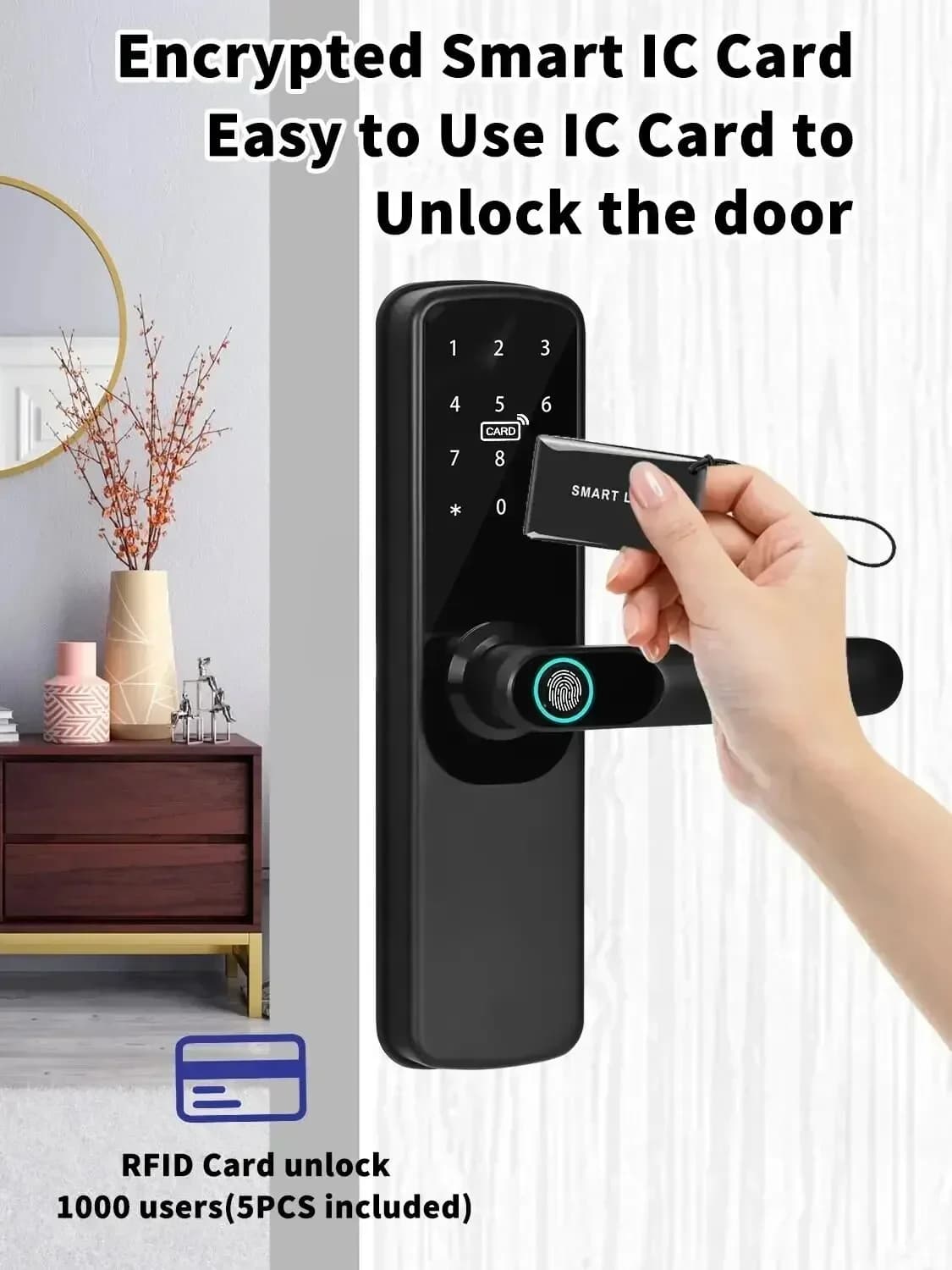New Electronic Smart Door Lock Tuya Wifi With Biometric Fingerprint / Smart Card / Password / Key Unlock/ USB Emergency Charge