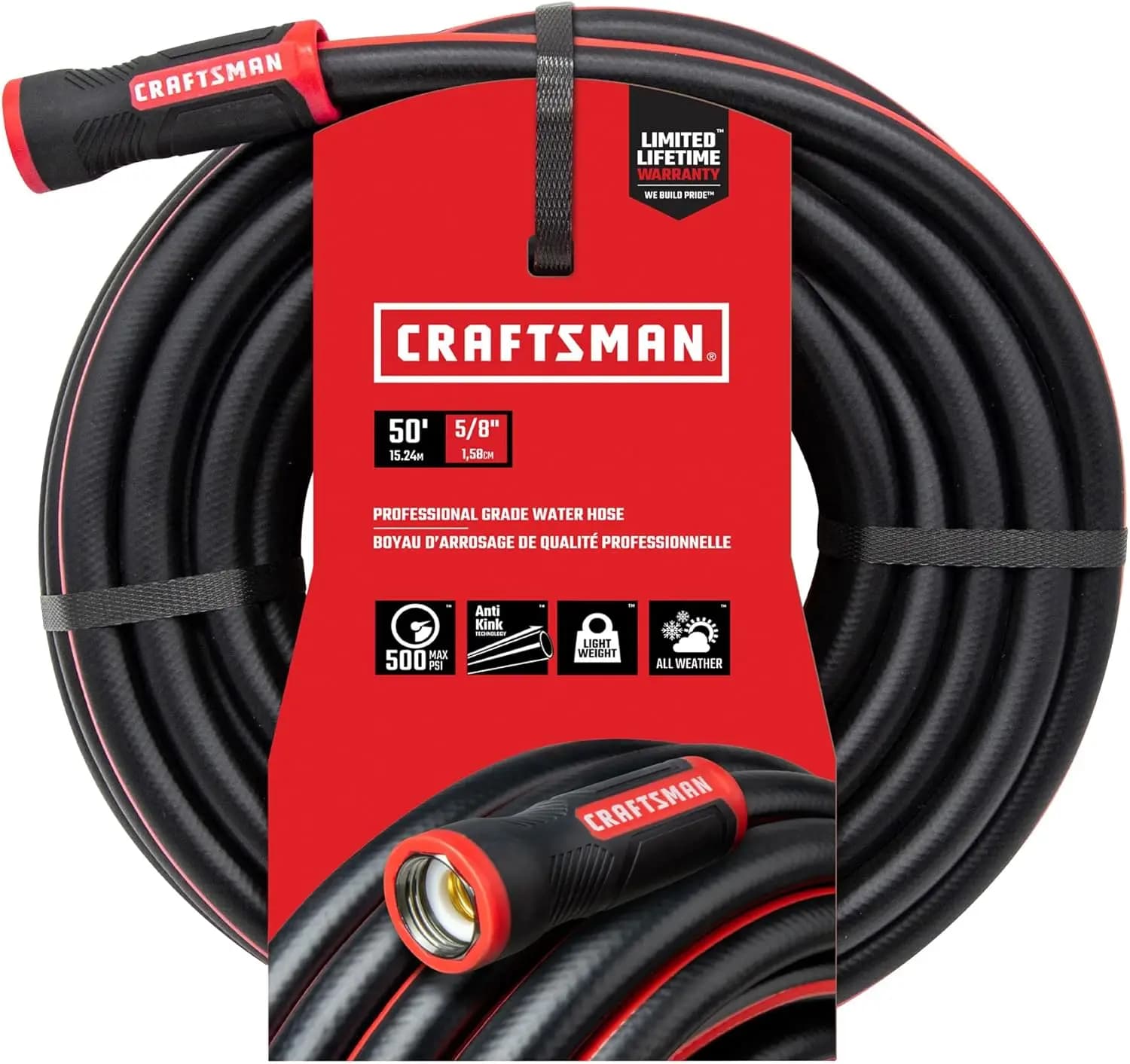 Heavy Duty Garden Hose, 50ft x 5/8in, Lightweight & Flexible