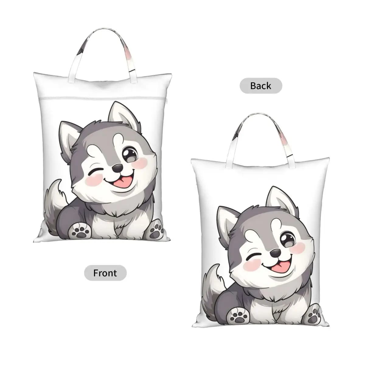 Cute Winking Kawaii Husky Travel Laundry Bag Waterproof Reusable Dirty Clothes Pouch Gym Yoga Camping Washing Basket