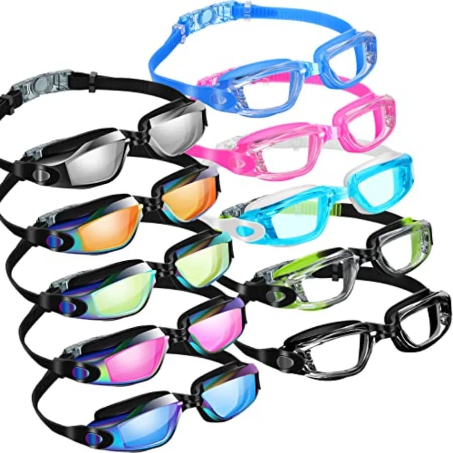 10 Occhialini da Nuoto per Adulti Antiappannamento in Silicone Senza Perdite, Set con Clip Nasale e Tappi per Orecchie
