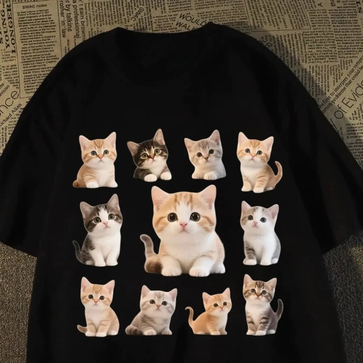 2026 New Summer Women's Tops T-shirt Cartoon Cute Cat Print Crewneck Short Sleeves Fashion Graphic T Shirts Y2k Top