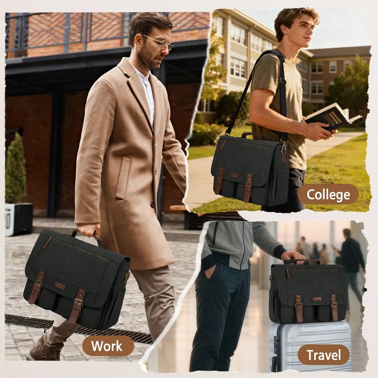 Vintage Men's Messenger Bag, 15.6 Inch Water-Resistant Canvas Laptop Briefcase, Large Capacity Computer Satchel For Work, College & Travel