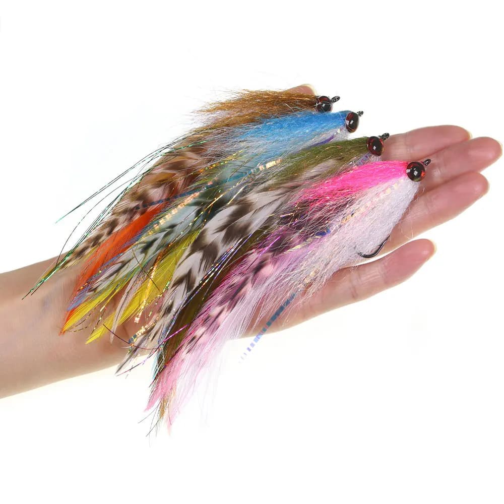 1/4 pz. 2/0 15cm/5.91 pollici Grande Esca Artificiale a Forma di Pesciolino con Flash Grizzly Saddle Hackle per Trota, Luccio, Musky, Spigola e Pesca in Acqua Salata