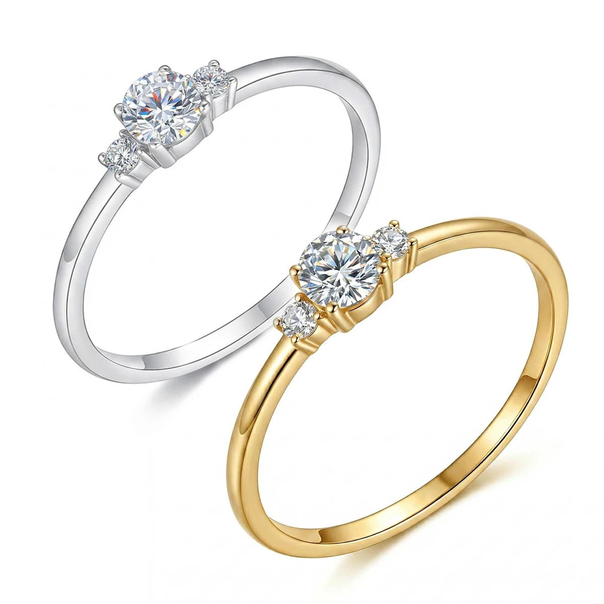 S925 Silver Plated 18K Gold Round Moissanite Diamond Accompanying Light Luxury Female Ring 0.37ct