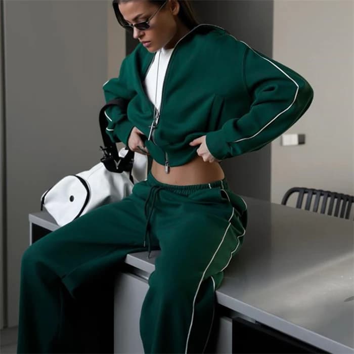 Completo Sportivo da Donna: Felpa con Cappuccio e Pantaloni, Chiusura con Zip, Set Due Pezzi alla Moda, Abbigliamento Casual Comodo