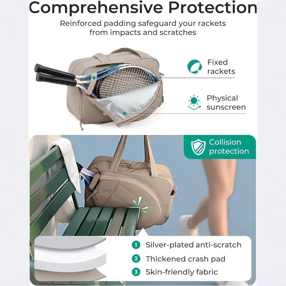 Large Capacity Tennis Gym Bag Holds 2 Rackets with Shoe Compartment Women's Handbag Dry-wet Separation Fluffy Tennis Racket Bag