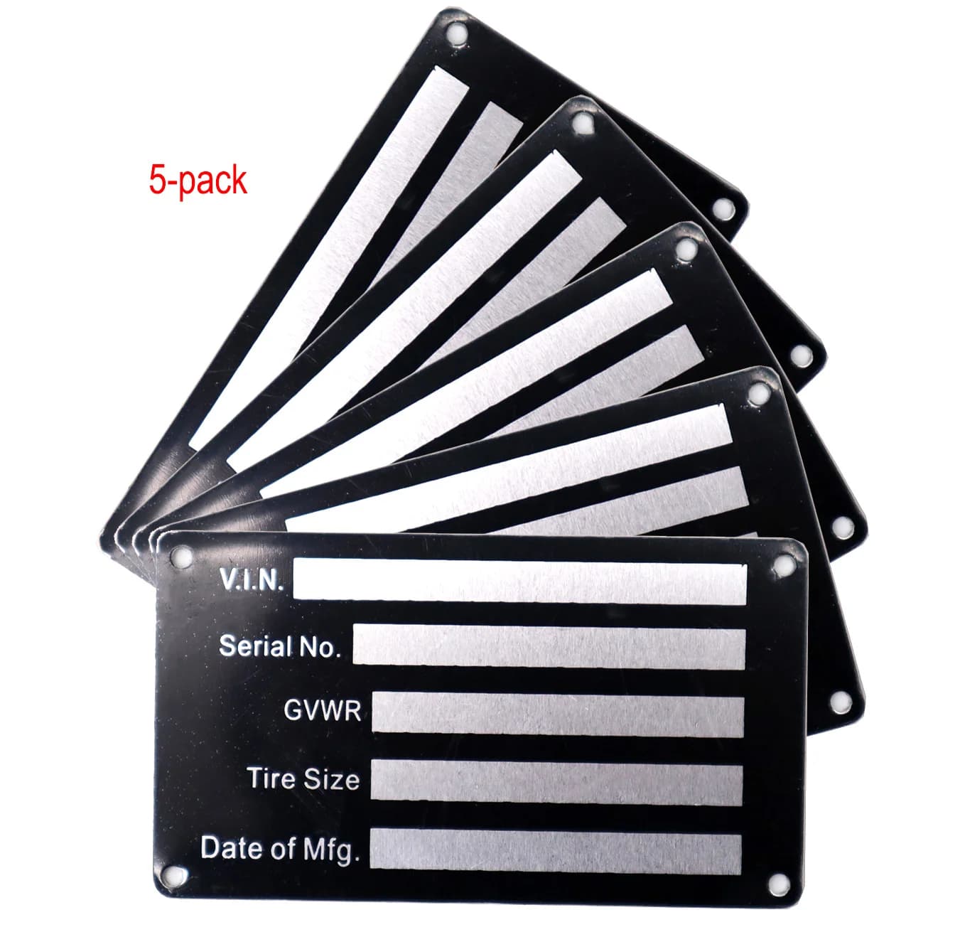 Set of 5 blank identification plates for VIN and axle weight, for vehicles, trucks, boats and trailers, 95mm x 55mm