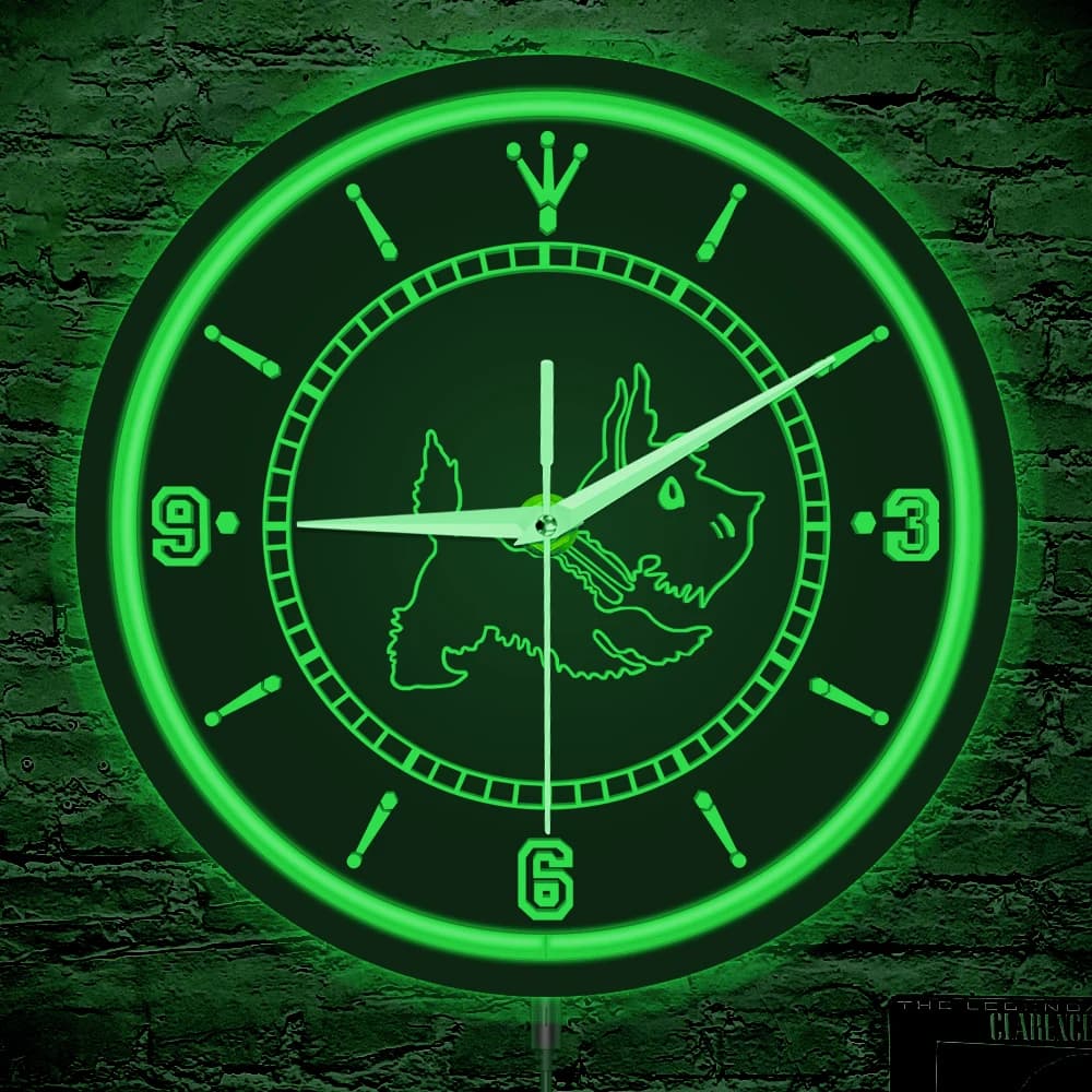 LED Neon Lighted Wall Clock for Dogs Scottie For Pet Shop Puppy Room LED Lighted Wall Clock for Dog Breed Home Decoration Scottish Terrier