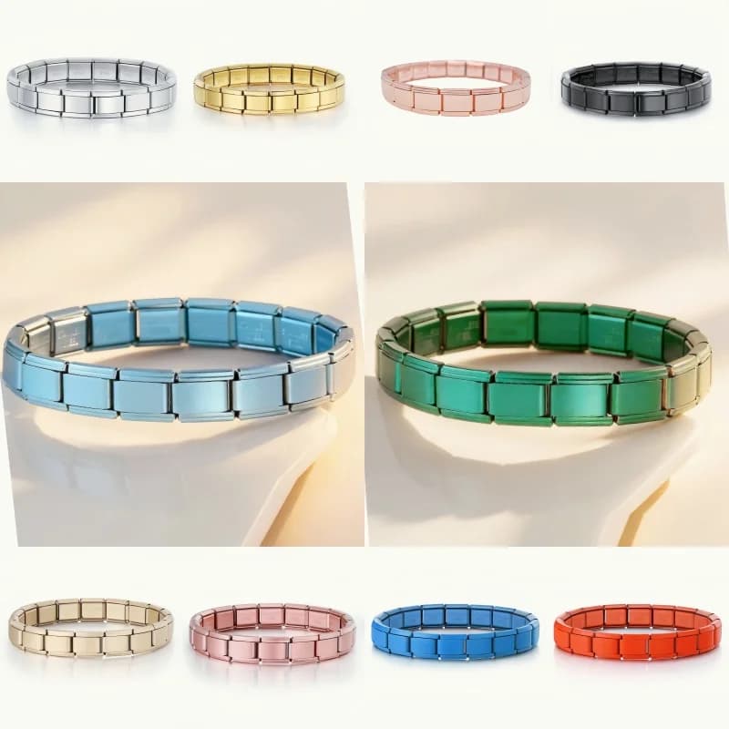 Collegamenti a catena per orologi modulari in acciaio inossidabile con ciondolo elastico italiano di moda per gioielli all'ingrosso con bracciale