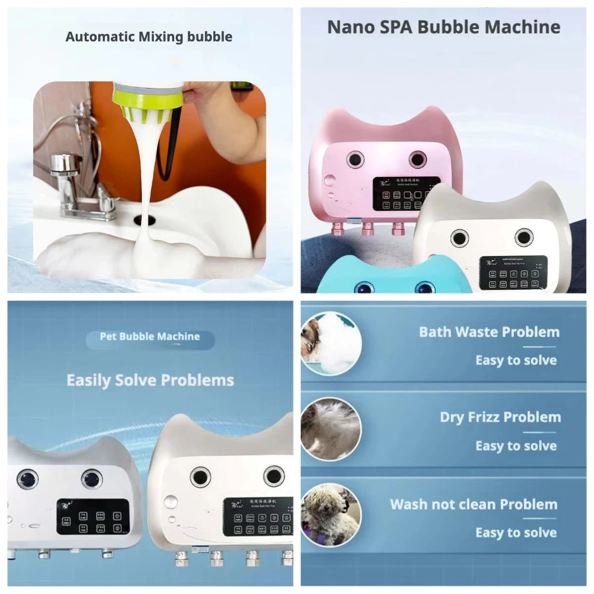 Macchina Automatica per Bagno SPA per Cani con Shampoo a Livello Nano, Miscelazione Automatica delle Bolle, Completamente Agitata, in Poliestere, Gomma e Plastica