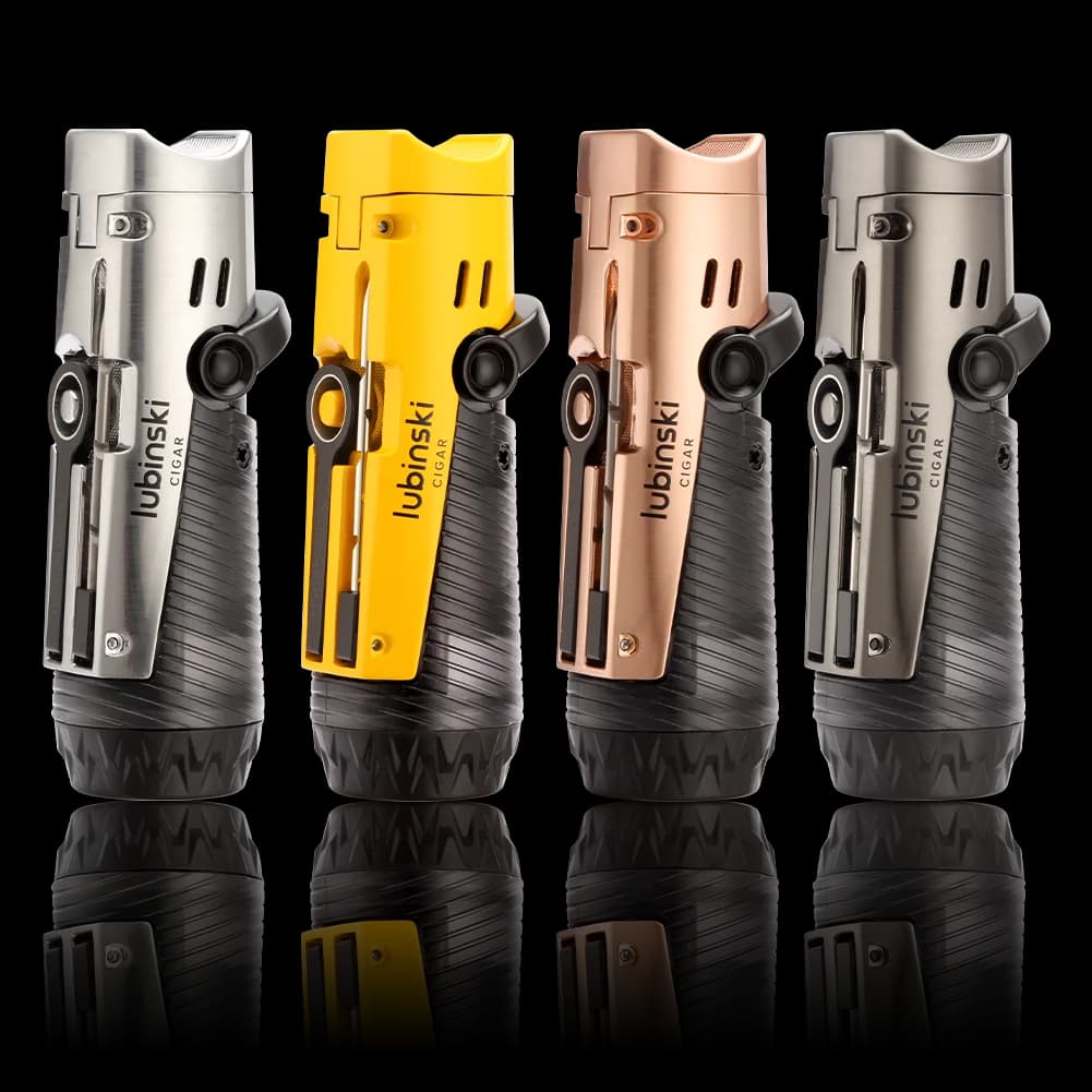 Lubinski Metal 1 Flame Cigar Lighter With Needles Cigar Punch Portable Butane Gas Lighters Cigar Accessories