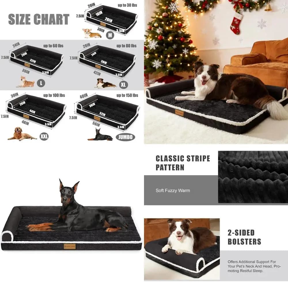 Cuccia Ortopedica Grande per Cani 56x40 - Impermeabile, Comoda con Bordo Rialzato, Antiscivolo, Calda, con Rivestimento Rimovibile e Lavabile, Nera