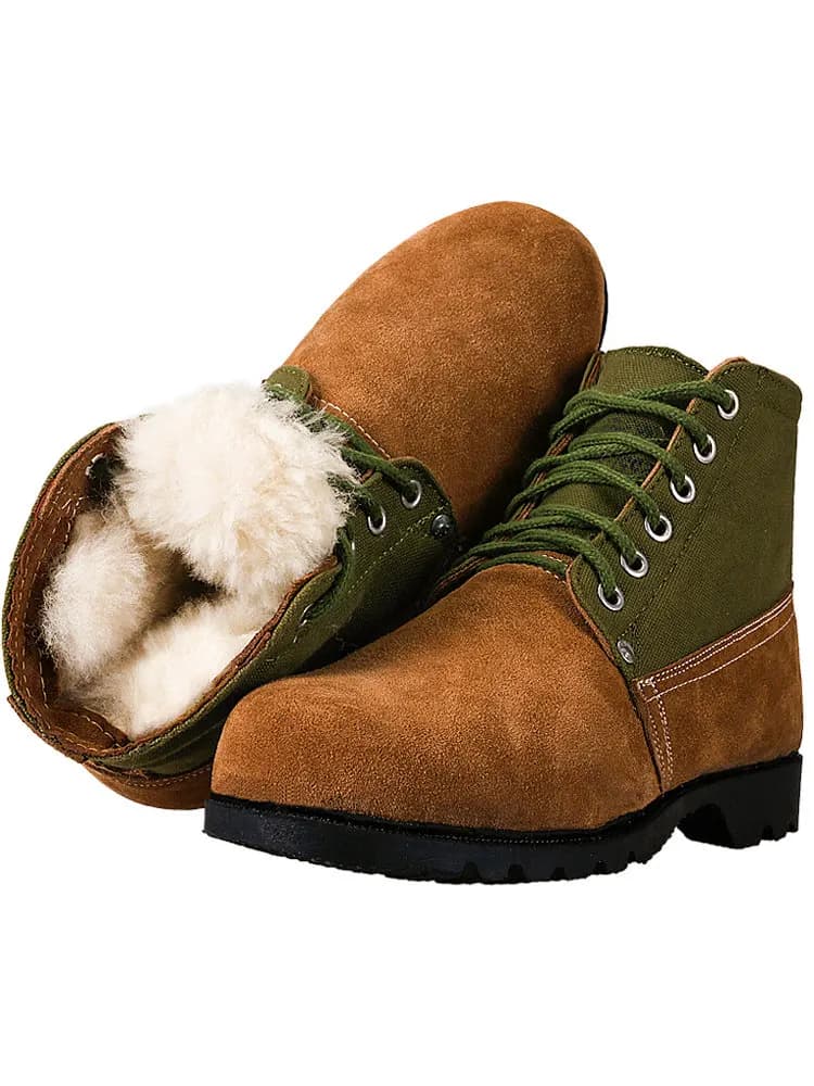 Men Shoes Winter Warm Snow Boots Lace Up Ankle Boots Thick Wool Lining Non-slip Outdoor Hiking Work Boots