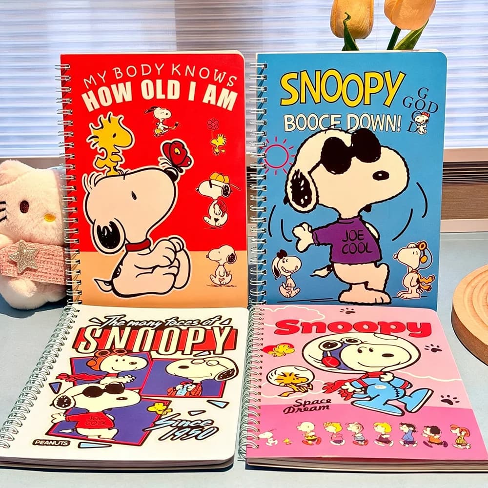 Snoopy A5 Notebook, Cartoon 32K Single-Row Color Page Ruled Paper, Student Planner and Note-taking Stationery