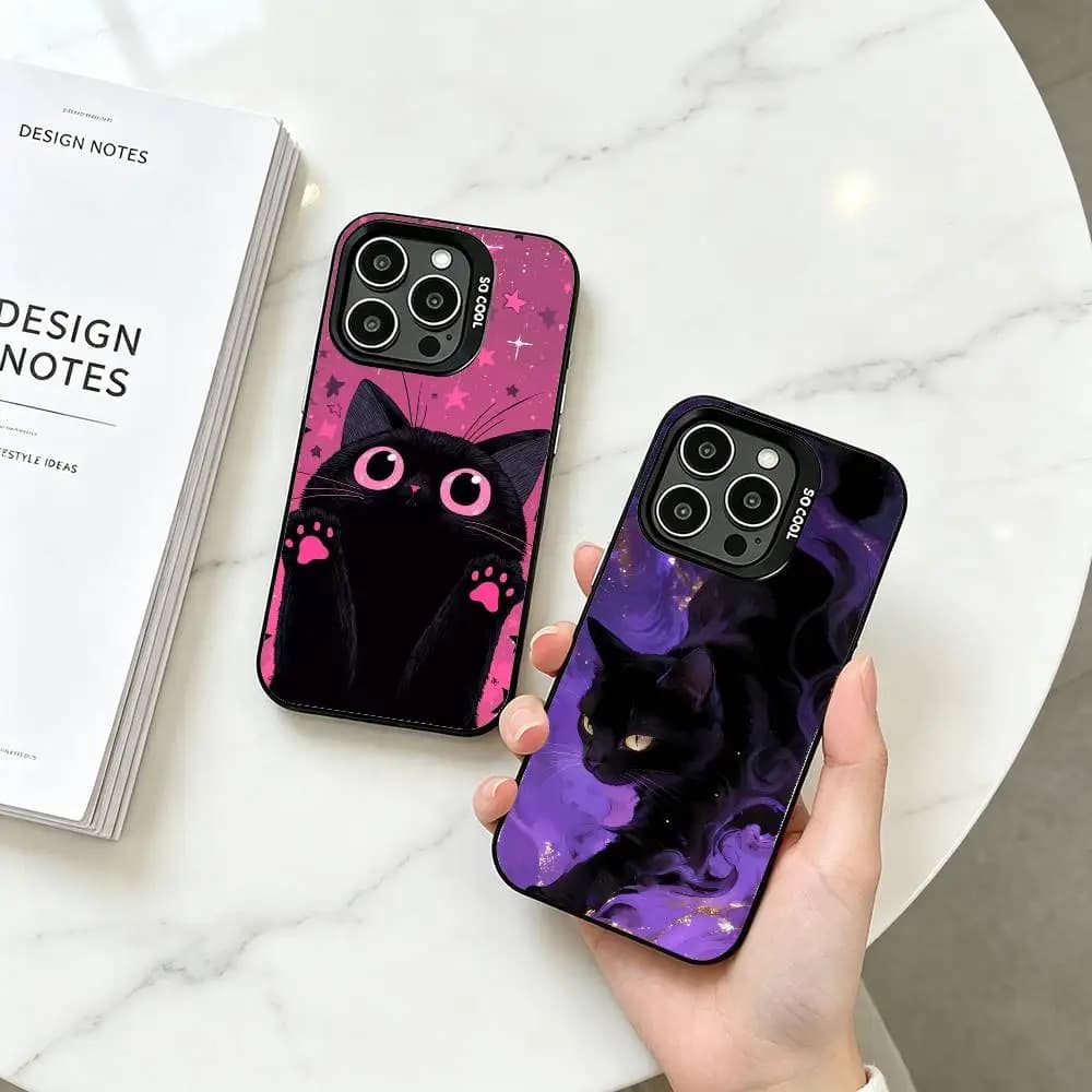 Magical Cat Phone Case For iPhone 17,16,15,14,13,12,11 Plus,Pro Max,XS,Colorful Silver Black Cover