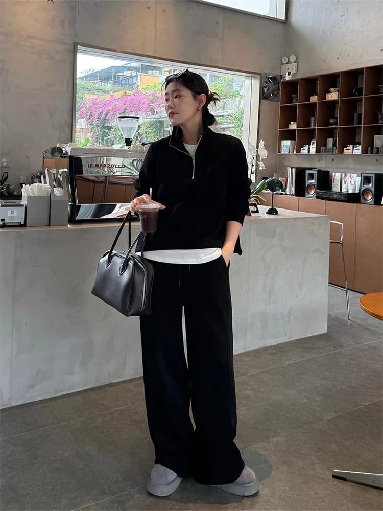 plus Size Women's Fce Lined Hoodie And Pants Set Zip up Stand Collar Casual Wear Winter Collection Comfortable Fit Two Pie...