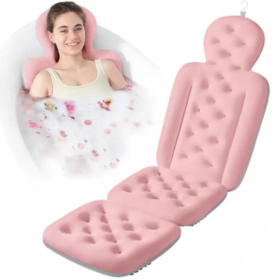 Luxury Bath Cushion, Full Body Bathtub Pillow with 160 Suction Cups, Bath Mat for Head and Neck Support, with Laundry Bag Light