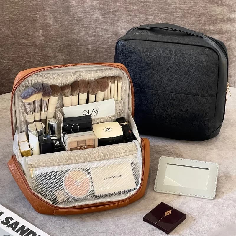 New Handheld Makeup Bag Fashionable and High Quality Travel Wash Bag Premium Solid Color Multi Functional Layered Storage Bag