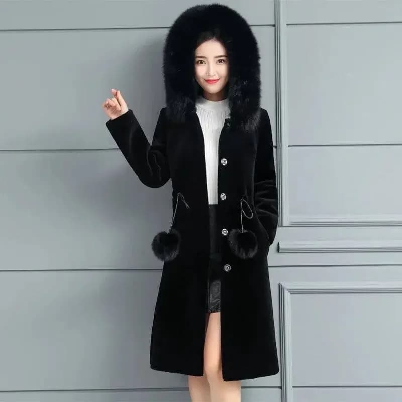 Imitation Mink Fur Coat Women's Mid-length 2025 Autumn Winter Faux Fur Hooded Jacket Women New Fashion Thickening Commute Coats