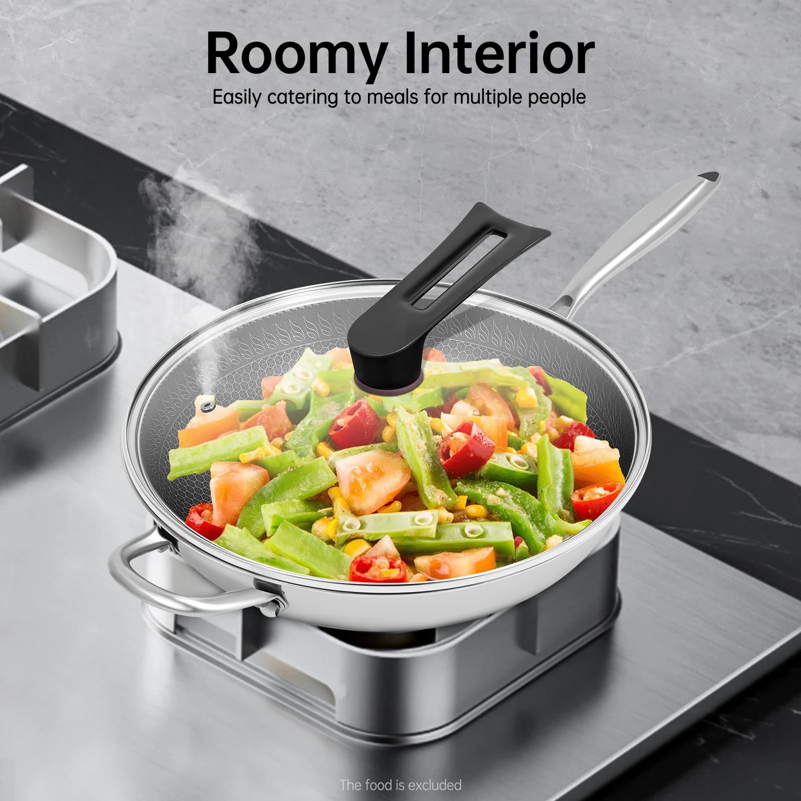 Wok a Nido d'Ape in Acciaio Inox 316Ti da 13,4 Pollici, Padella Antiaderente Compatibile con Piano a Induzione e Fornello a Gas, Utensile da Cucina Moderno
