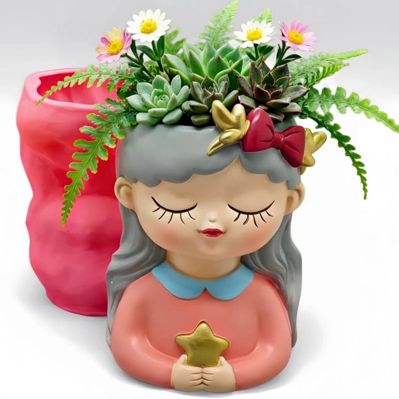 Stampo in Silicone 2026 per Vaso di Fiori in Cemento | Vaso per Piante Grasse a Forma di Stella con Ragazza che lo Regge | Kit Fai-da-Te per Vasi in Resina e Cemento