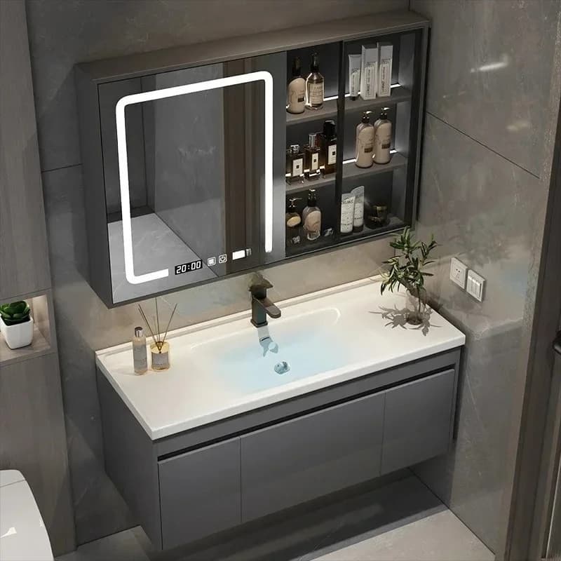 Armadietti Moderni per Bagno con Cassetti, Salvaspazio per Lavabo, Mobile da Bagno con Specchio Intelligente, Arredamento per la Casa