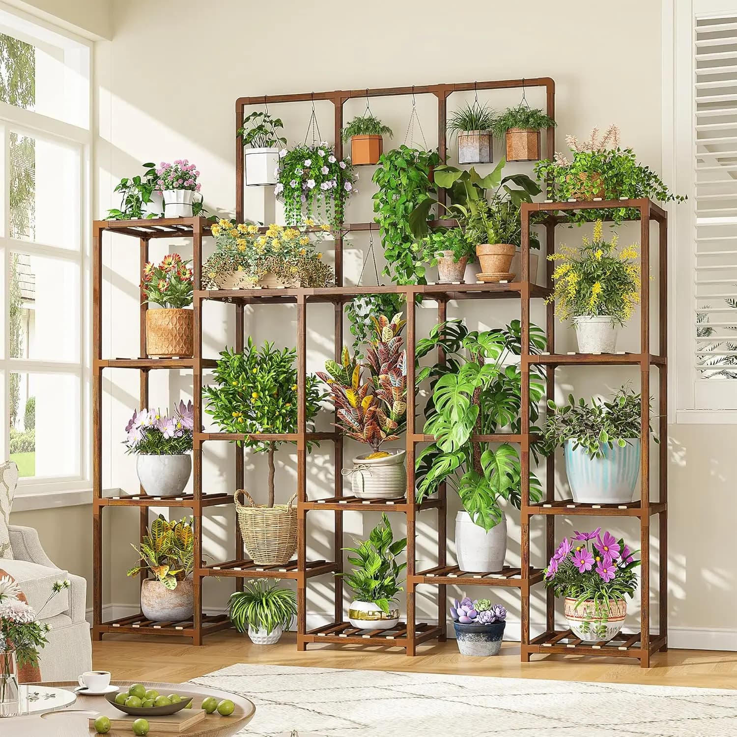 Plant support 63''' with 7 levels, contains 18+ pots for indoor and outdoor use in the garden of the living room