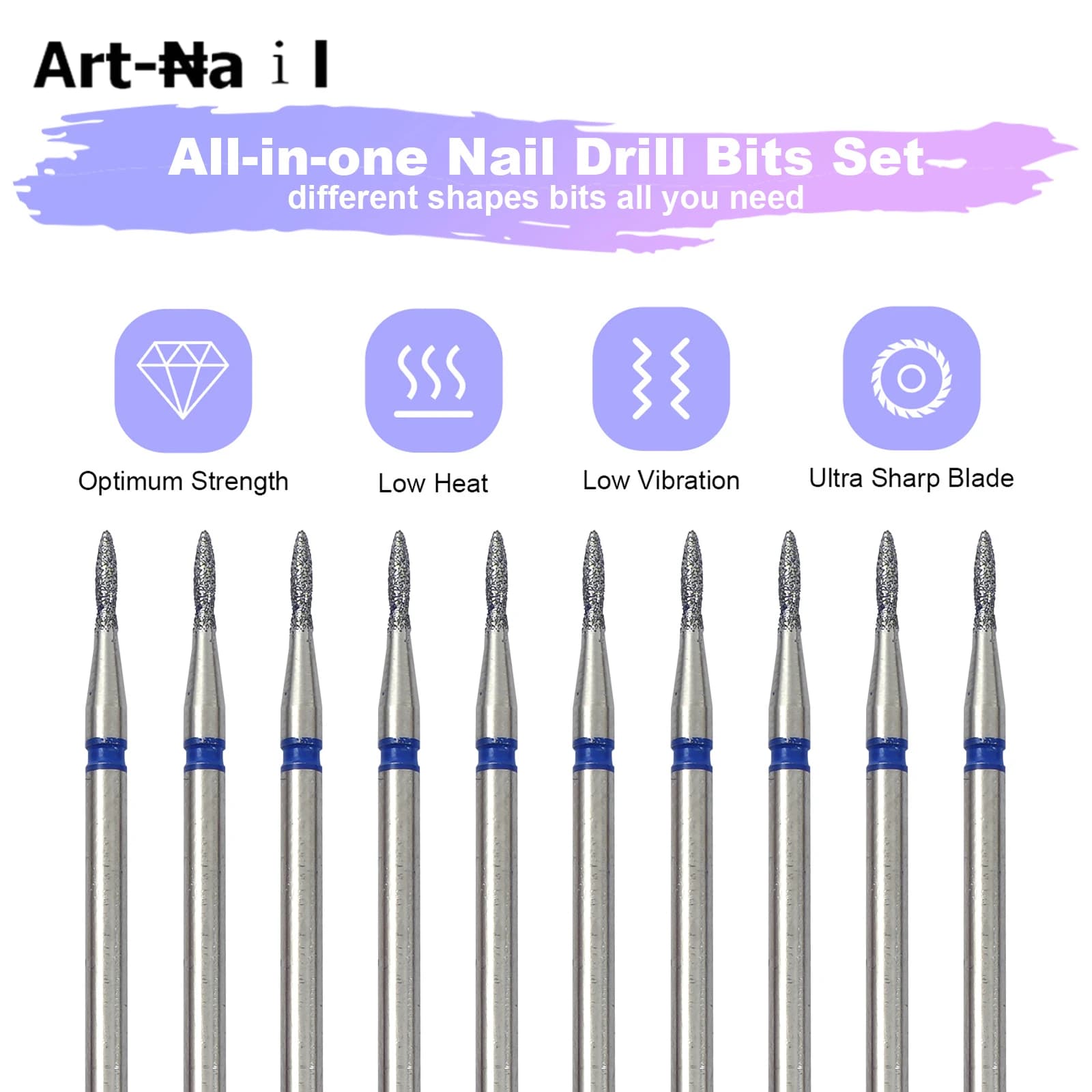 Set di 10 punte diamantate per fresa elettrica per manicure, frese rotanti per la pulizia delle cuticole, accessori per manicure.