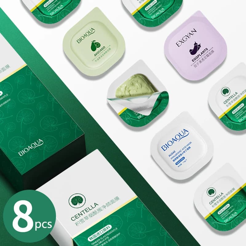 8 pz Centella maschera di fango Anti-Acne pulizia profonda controllo dell'olio purificante pori termoretraibili comedone maschera di argilla facciale cura della pelle
