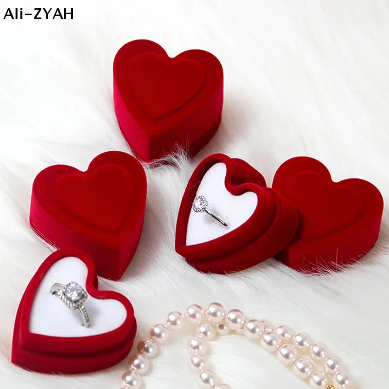 【A1】Heart Shaped Ring Box Velvet Jewelry Display Gift Storage Case Wedding Engagement Proposal Anniversary Boxes
