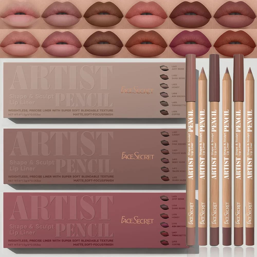 6pcs Set Artist Face Secret Lip Liner Pencil Long-Lasting Waterproof Matte Finish Lip Liner Pencil Lip Liner Gel