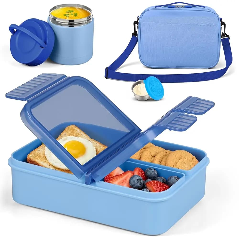 Set di Contenitori per Snack con Spedizione Gratuita, Thermos per Zuppa da 10.5oz, Lunch Box con 3 Scomparti per Bambini e Adulti, Contenitore Ermetico per Bambini
