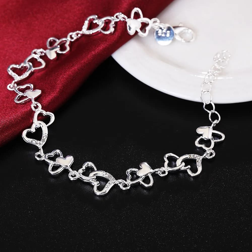 8 Inch 925 Sterling Silver Bracelet With Full Heart zircons For Women, Wholesale Fashion Wedding Wedding Party Jewelry Gift
