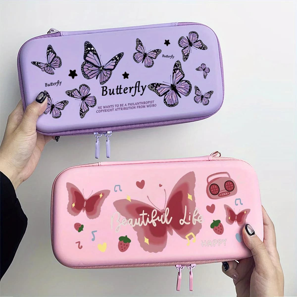 Borsa da viaggio portatile per Nintendo Switch con farfalla rosa viola con custodia da trasporto anticollisione per console di gioco tascabile