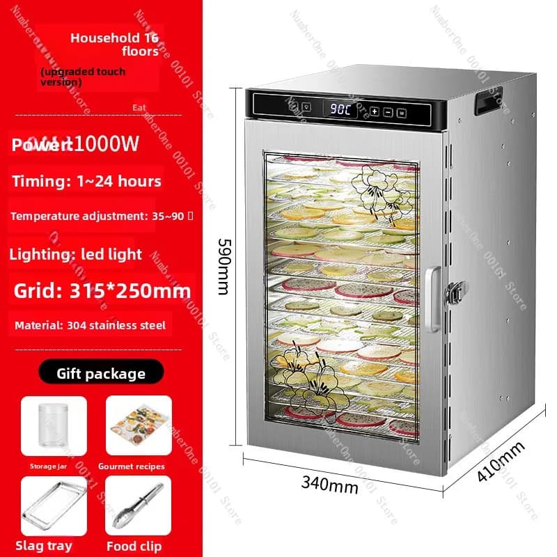 Touch screen per uso domestico frutta secca essiccatore per alimenti commerciale snack per animali domestici carne cibo essiccatore per frutta e verdura 16 strati