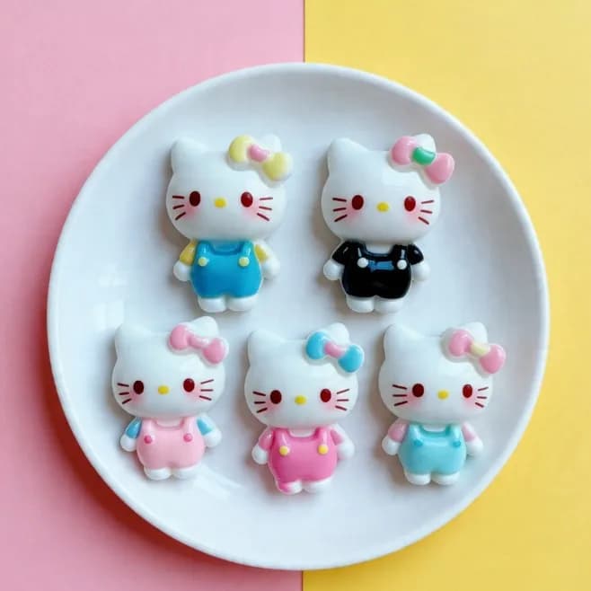 5 pz. Accessori in resina fai da te a forma di cartone animato, gatto con colla crema, fermagli per capelli fatti a mano, ciondoli per custodie del telefono, accessori per fibbie di scarpe